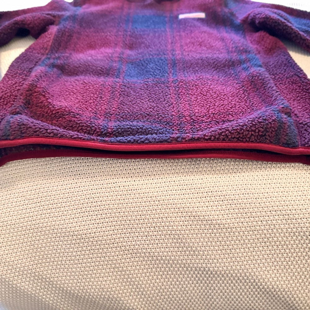 VINEYARD VINES Stillwater Sherpa Hoodie Red Navy Plaid Hooded Fleece Sweatshirt - Picture 5 of 14